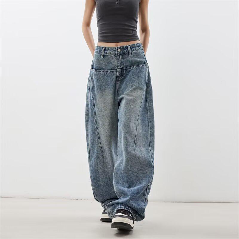 Damen Jeans mit hohem Bund, Retro Blau, Weites Bein, Herbst/Winter 2025, Entspannter Gerader Schnitt