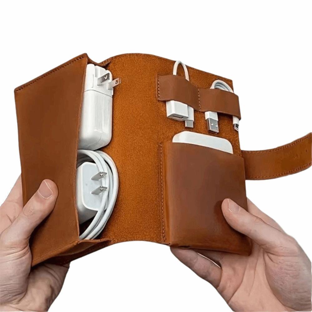PU Leather Digital Product Storage Bag Large Capacity Multi-layer Data Cable Storage Bag Dust Proof Portable