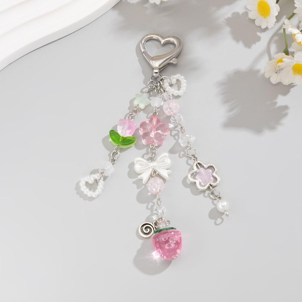 Strawberry Design Beaded Phone Chain Cute Flower Key Pendant Accessories Bag Charm Fairytale Theme