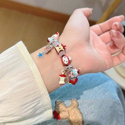 Urocza bransoletka Sanrio Hello Kitty Kokarda Jabłko Kt Zawieszka Koralikowa Bransoletka Prezenty Urodzinowe Modne Dziewczęce Dodatki Regulowana