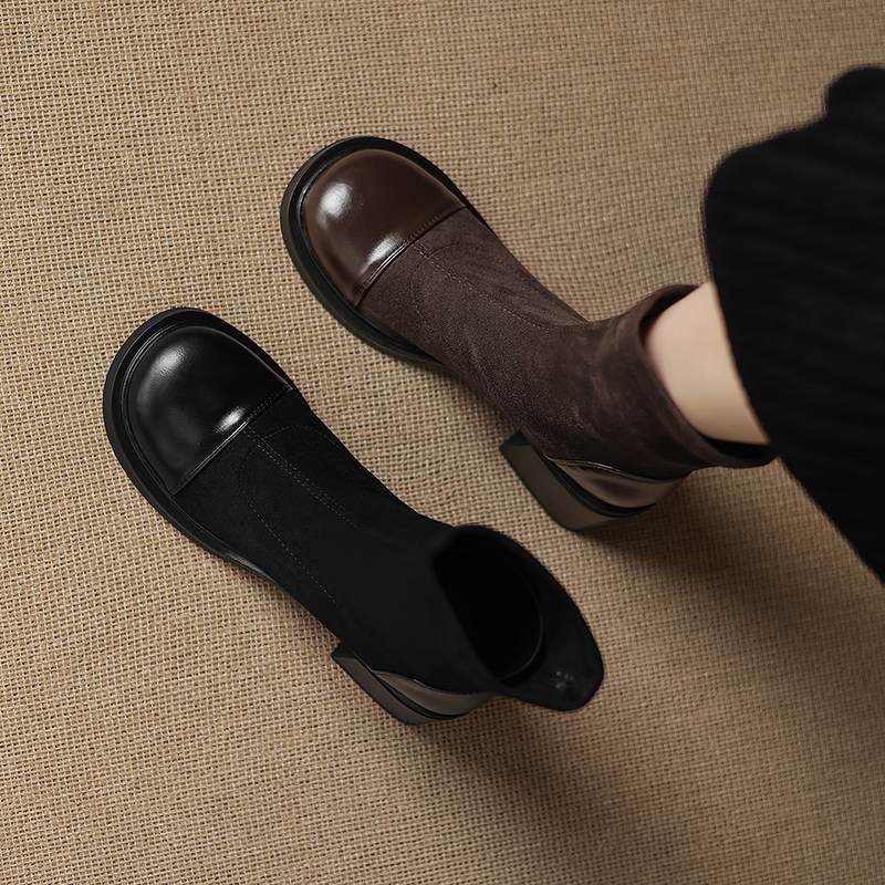 Krazing Pot Microfiber Winter Round Toe Modern Platform Size 33 Boots Size 43 Women Fashion Flock Stretch Ankle Boots