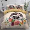 Printed Flower Hedgehog Duvet Cover Set Super Soft Comfortable 100% Polyester Bedding Set Cute Cartoon Kids Bed Linens Girl Boy