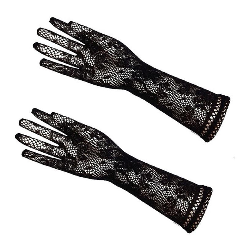 Ladies Sexy Transparent Mesh Floral Elastic Bride Long-sleeve Lace Gloves Gothic Punk Mittens Cosplay Fancy Dress Gloves