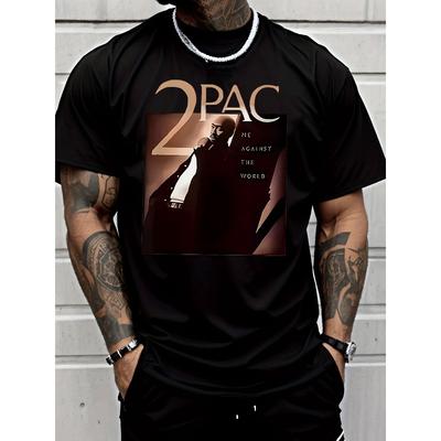 Taglie Europee Uomo Stile Casual Streetwear 2PAC Me Against The World Stampa Grafica T-shirt a Maniche Corte | Girocollo, Leggermente Elastica, Traspirante