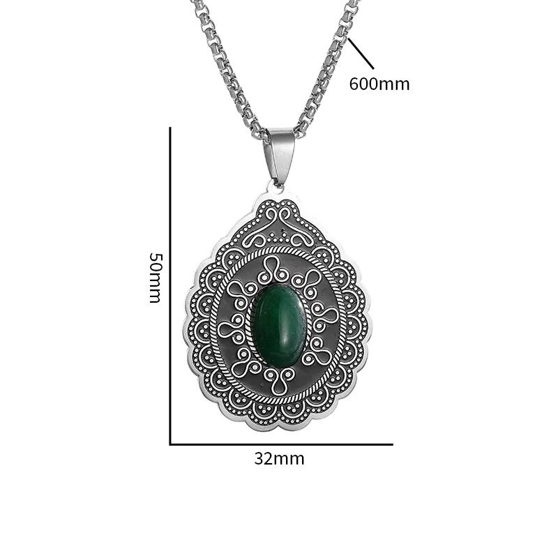 Retro Styl Boho Owalny Kwiatowy Naturalny Kamień Stal Nierdzewna Wisiorek Naszyjnik Damska Moda Elegancka Biżuteria Świąteczna Prezent