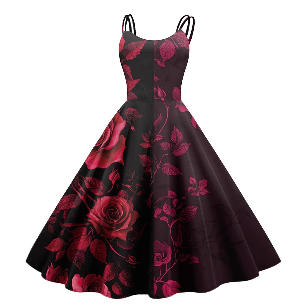 Sexy schulterfreies Punk-Vintage-Kleid mit Blumendruck für Damen