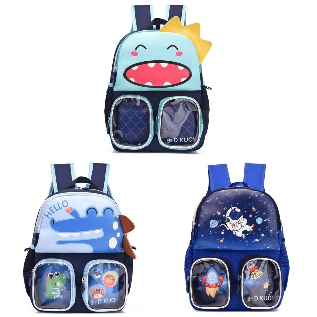 Adorable Oxford Kids Backpack Air-breathable Lightweight Dinosaurdouble-shoulder Bag Wholesale Green