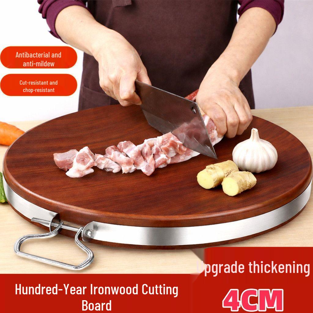 Authentic Antibacterial Ironwood Round Cutting Board - Solid, Non-Stick, and Anti-Mildew for Home and Commercial Use.