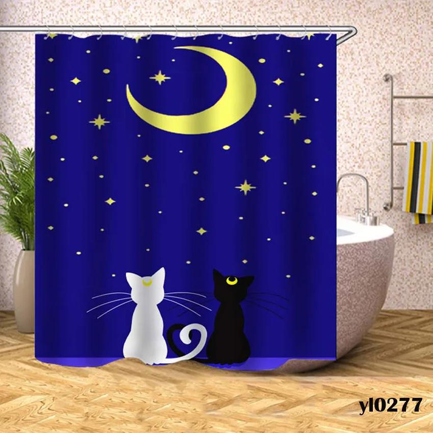 Cartoon Animals Shower Curtains Dogs Cats Waterproof Bath Curtains For Bathroom Bathtub Large Wide Bathing Cover Rideau De Bain