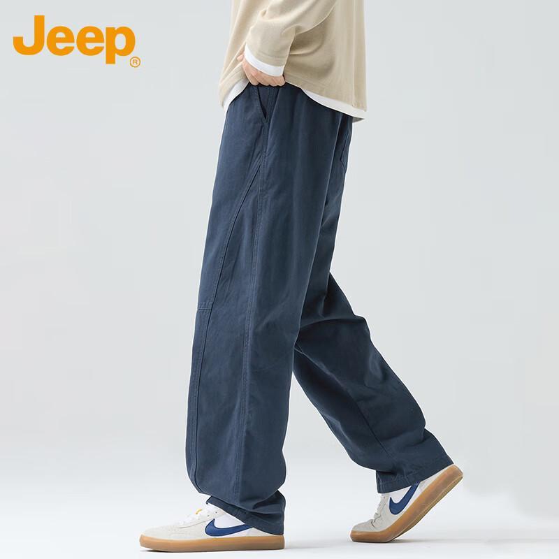 JEEP Men's Loose Straight Leg Pure Cotton Cargo Pants