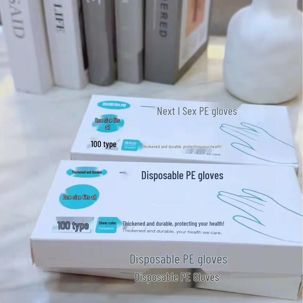 Food Grade Disposable PE Gloves, Boxed, Transparent, Thickened, Wear-Resistant for Kitchen and Household Use