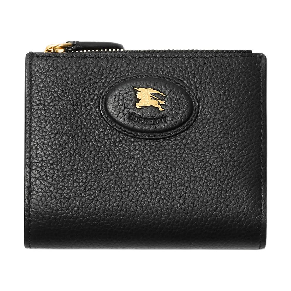 Burberry EKD Logo Pebbled Leather Zip Wallet Black Gold Hardware Daily Business Use 81197541