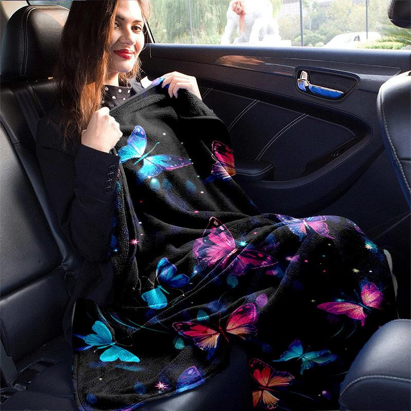 1pc Butterfly Printing Lightweight Flannel Blanket, Comfortable and Warm Blanket, for Camping Sofa Bed and Couch Office, Suitable for Gift Bl