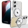 Protective Case - iPhone 16 Plus - Soft Silicone - Rotating Magnetic Holder - Glittering Silver