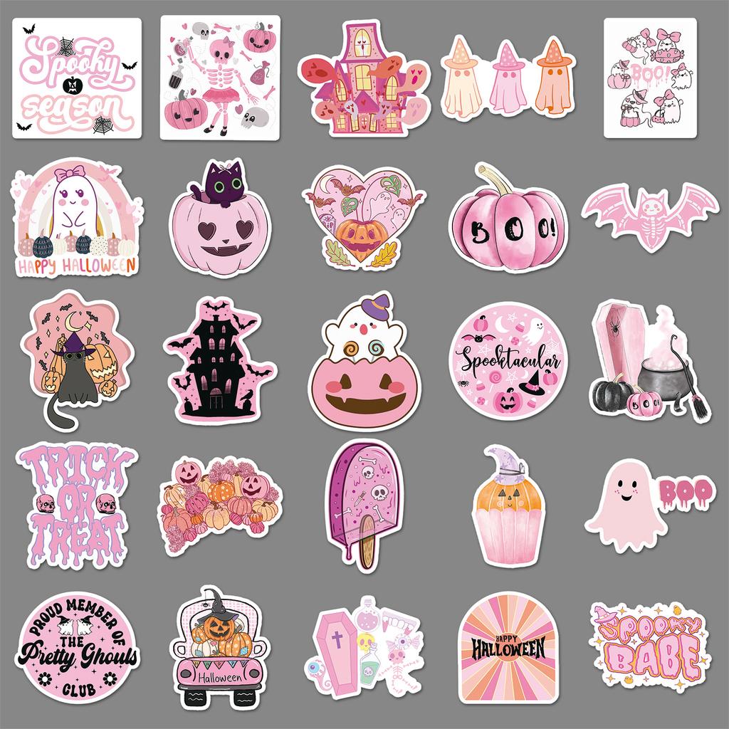 50 Pink Halloween Graffiti Stickers Personalized Cartoon Holiday Decoration Mobile Phone Case Water Cup Stickers