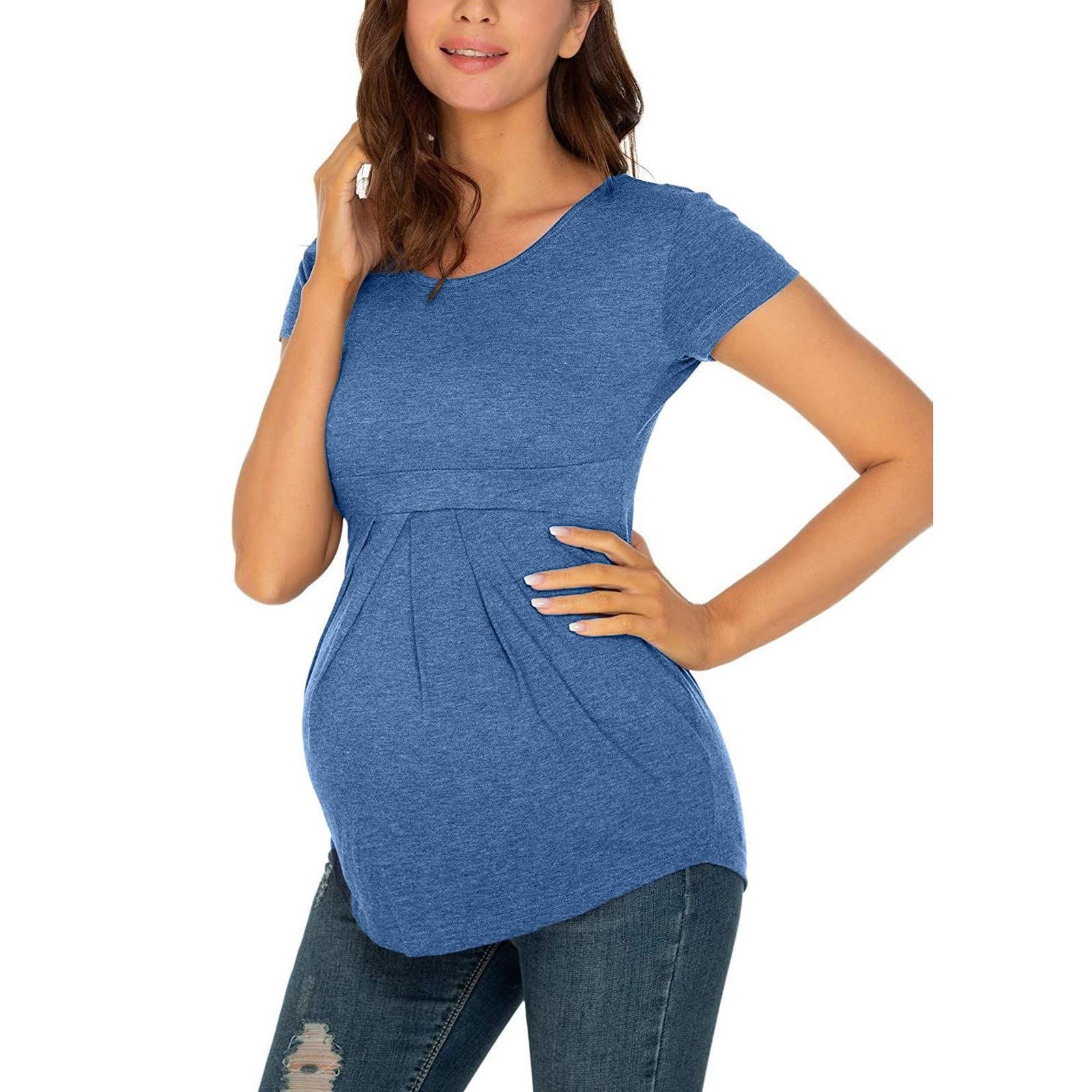 

Женская модная блузка для беременных с коротким рукавом, красивая и элегантная футболка M синий