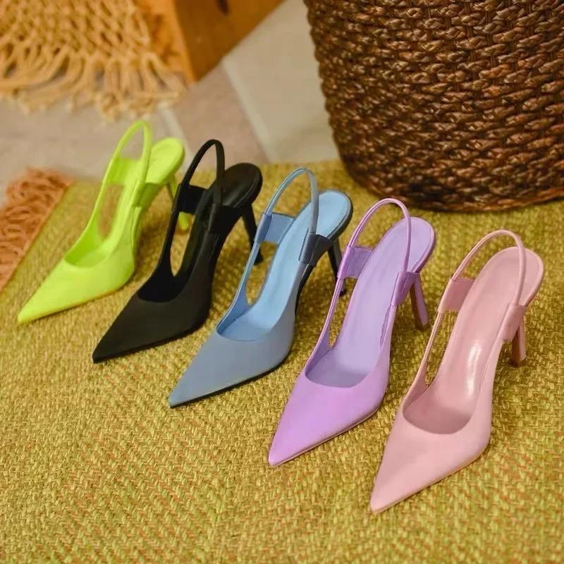 Fashion New Designer Luxury Women Slingback Sandals Pointed Toe Slip on Thin High Heel Ladies Elegant Pumps Shoes Sandals 35-43