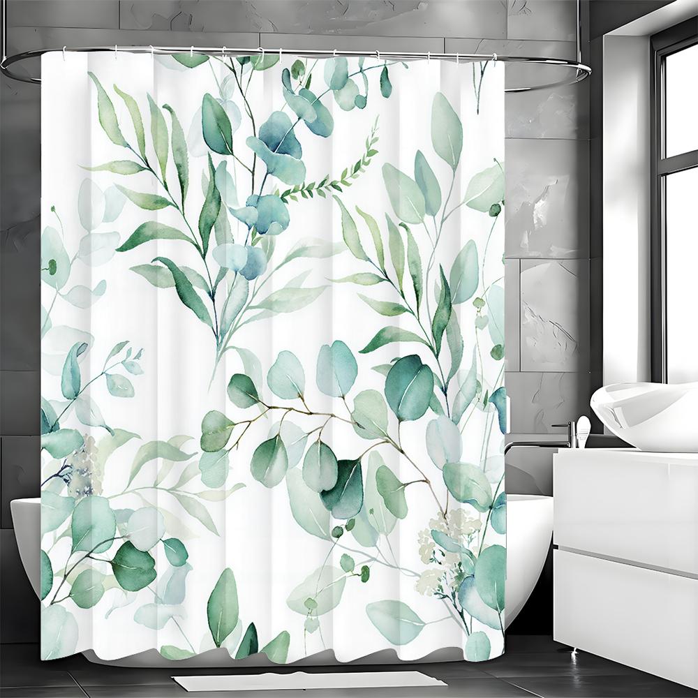 

Eucalyptus Leaf Curtain, Spring Floral Watercolor Painting, Botanical Greenery, Herbal Print for Bathroom Decorative Shower Curt 90*180cm