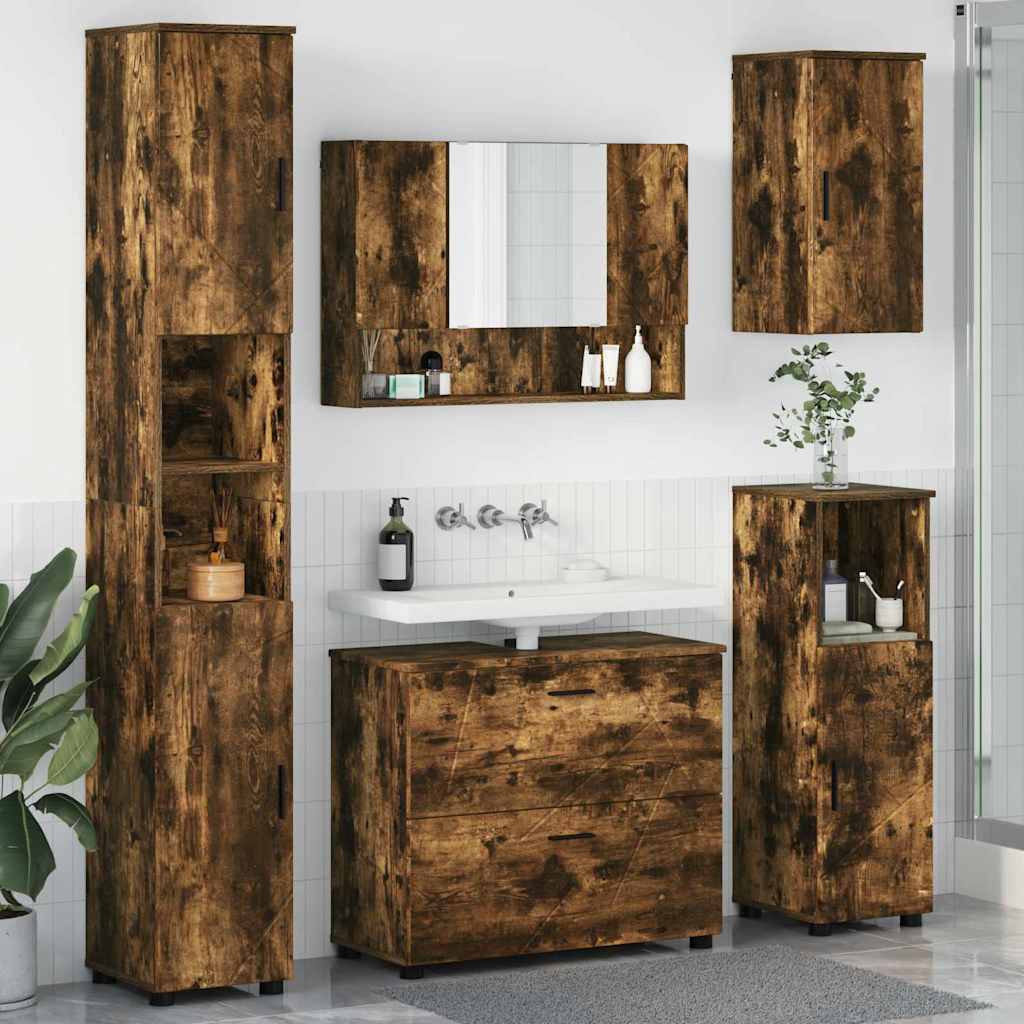Bathroom Furniture Set 5 Pcs Smoked Oak 35 X 30 X 192 Cm