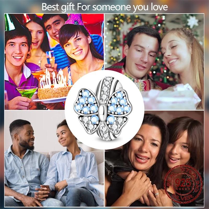 925 Silver Hypoallergenic Cute Butterfly Charm Bead Zircon Inlaid Fit Necklace Bracelets Jewelry Gift for Women