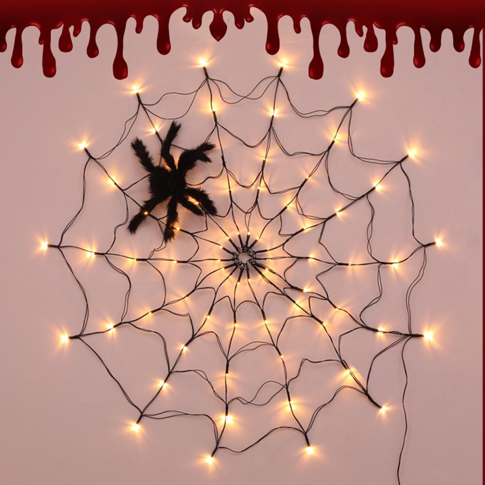Light Up Giant Spiderweb 70 LED with Plush Spider Stretch Cobweb Lighted Decor Giant Lighting Halloween Spider for Yard Outside