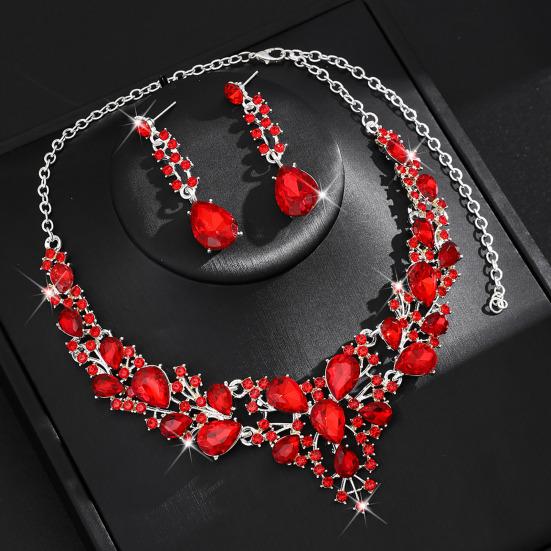 2Pcs/Set Women Jewelry Set Sparkling Water Drop Design Wedding Necklace Drop Earrings Set Bridal Jewelry Gift