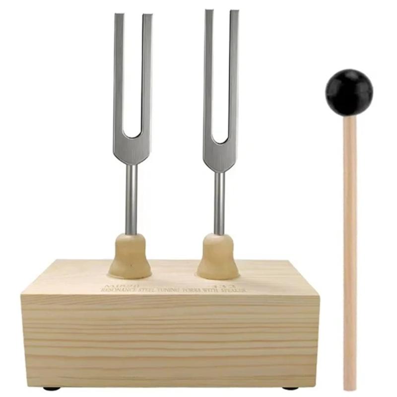 Resonance Tuning Forks 432Hz, 528Hz Chakras Tuning Forks Wooden Resonance Box Sound Tool for Meditation Enduring