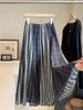 Niche Patchwork Stripe Midi Skirt - Women's Autumn High Waist Slimming Bohemian Plaid Skirt