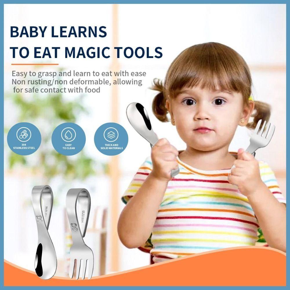 with Storage Box Cute Training Spoon Fork Stainless Steel Toddler Training Utensils Kitchen