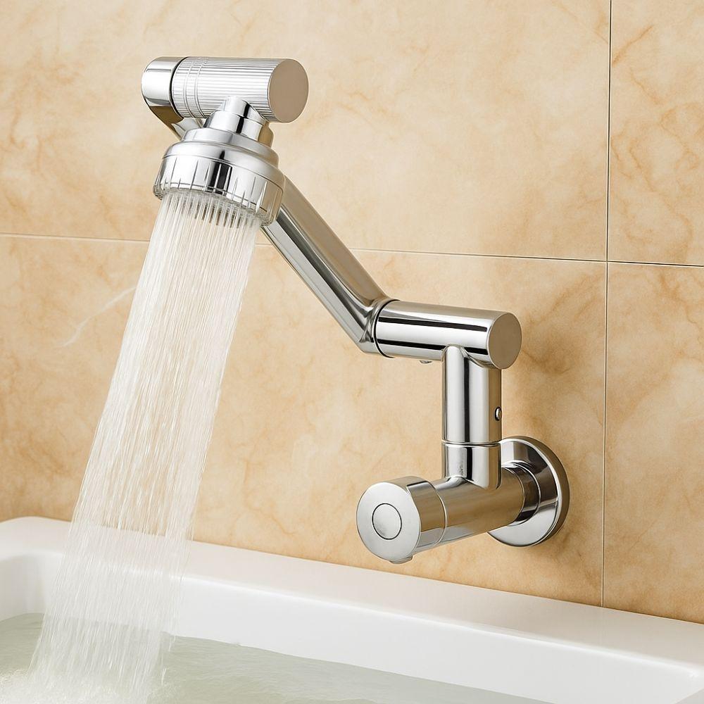 Stainless Steel Wall Mounted Faucet 360° Rotation Single Cold Water Tap  Sink Mounting