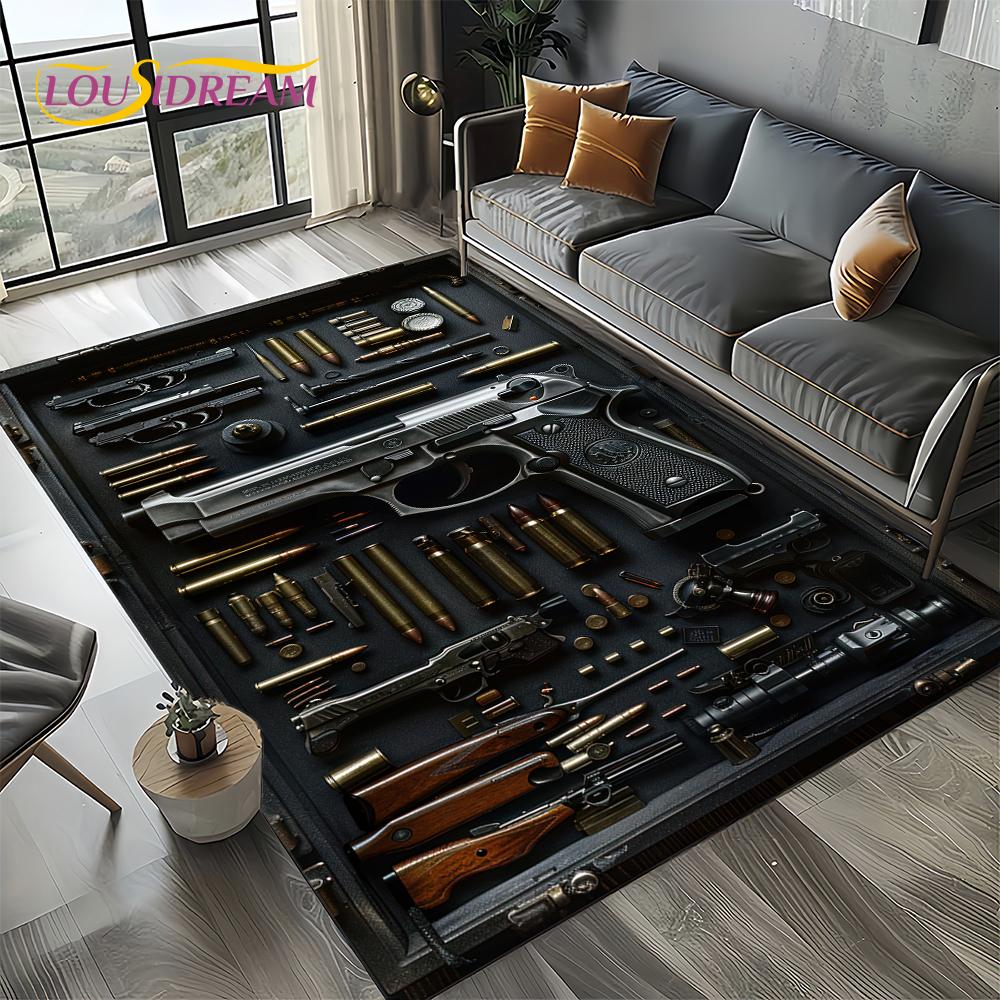 2025 New Cool Guns Pistol Ammunition Bullet Cartridge AK M4 Rug Carpet for Living Room Bedroom Decor,Non-slip for Sofa Doormat