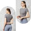 Women Sports Top Solid Color High Elastic Quick Drying Workout Shirt Short Sleeve Crew Neck Gym Apparel for Yoga Fitness