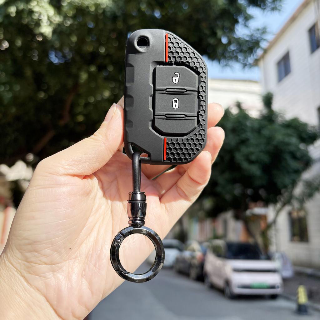 Car Accessories Protector For Jeep JL 2021 Wrangler JLU Gladiator Grand Cherokee Silicone Car Key Caps Holder Folding Key Case