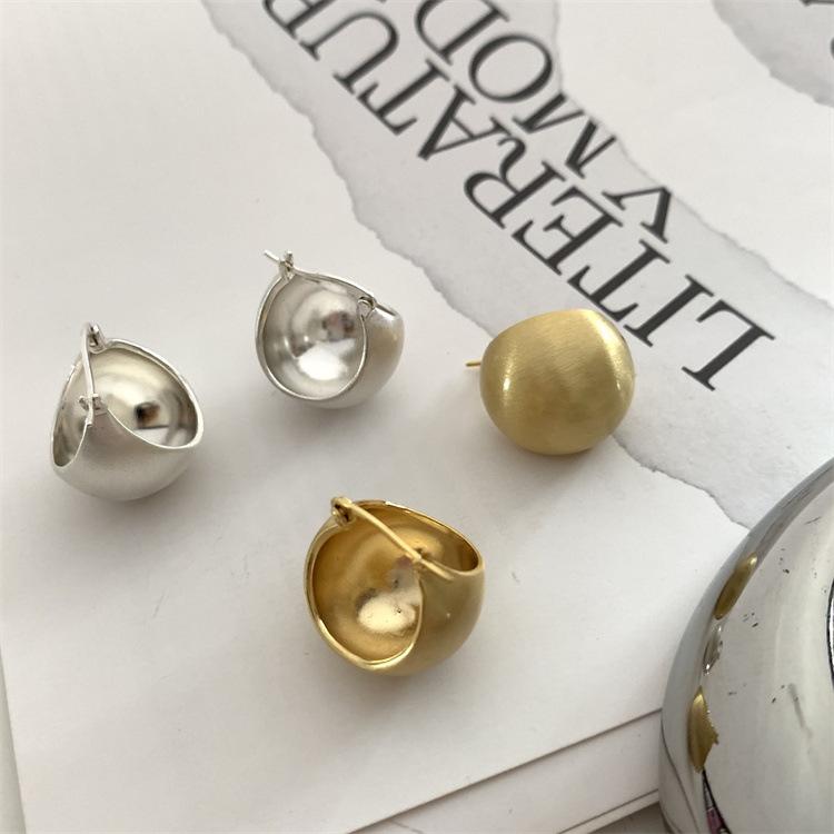 925 Silver Korean Geometric Ball Drawing Earrings Simple Temperament Exquisite Sexy Jewelry Gift Hoop Earrings