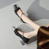 Krazing Pot Cow Skin Spring Summer Size 41 Thick Med Heels Women Square Toe Mixed Color Crystal Heels Pumps