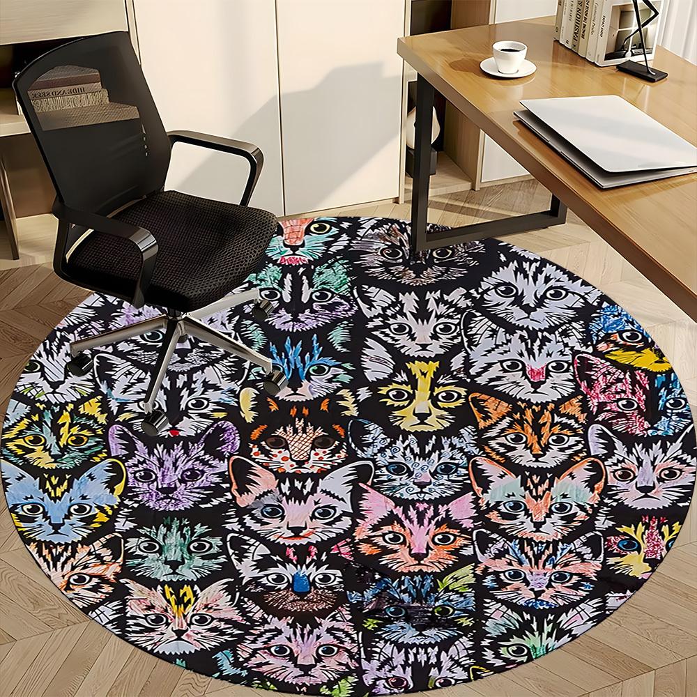 1pc Cat Face Print Carpet, Round Non Slip Durable Large Size Office Carpet, Suitable for Office
