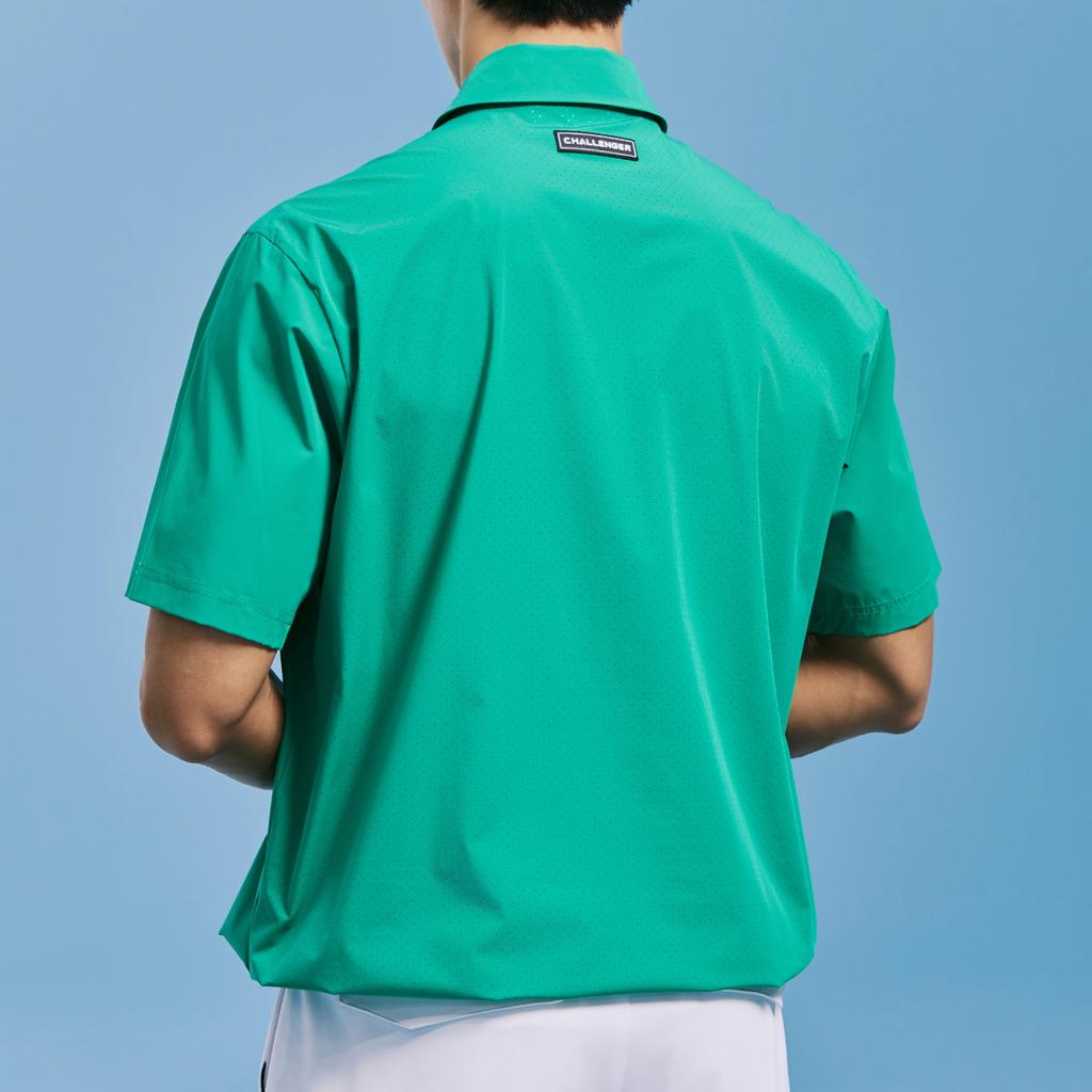 CHALLENGER Men'S Perforated Airflow High-Neck Short Sleeve Woven Top Green
