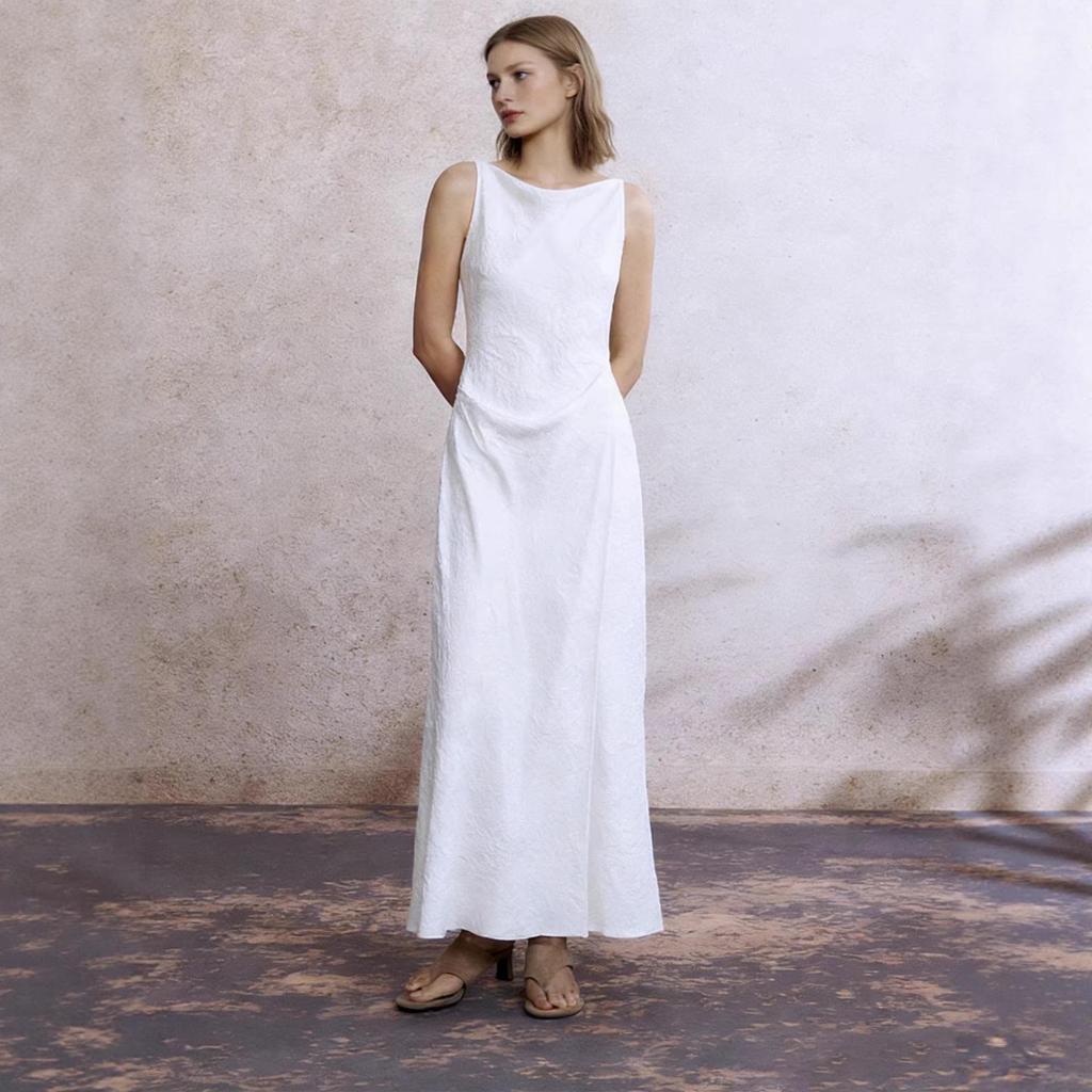 Vestido Europeu de Deusa em Acetato com Fenda Haute Couture para Casamentos, Festas e Eventos Formais