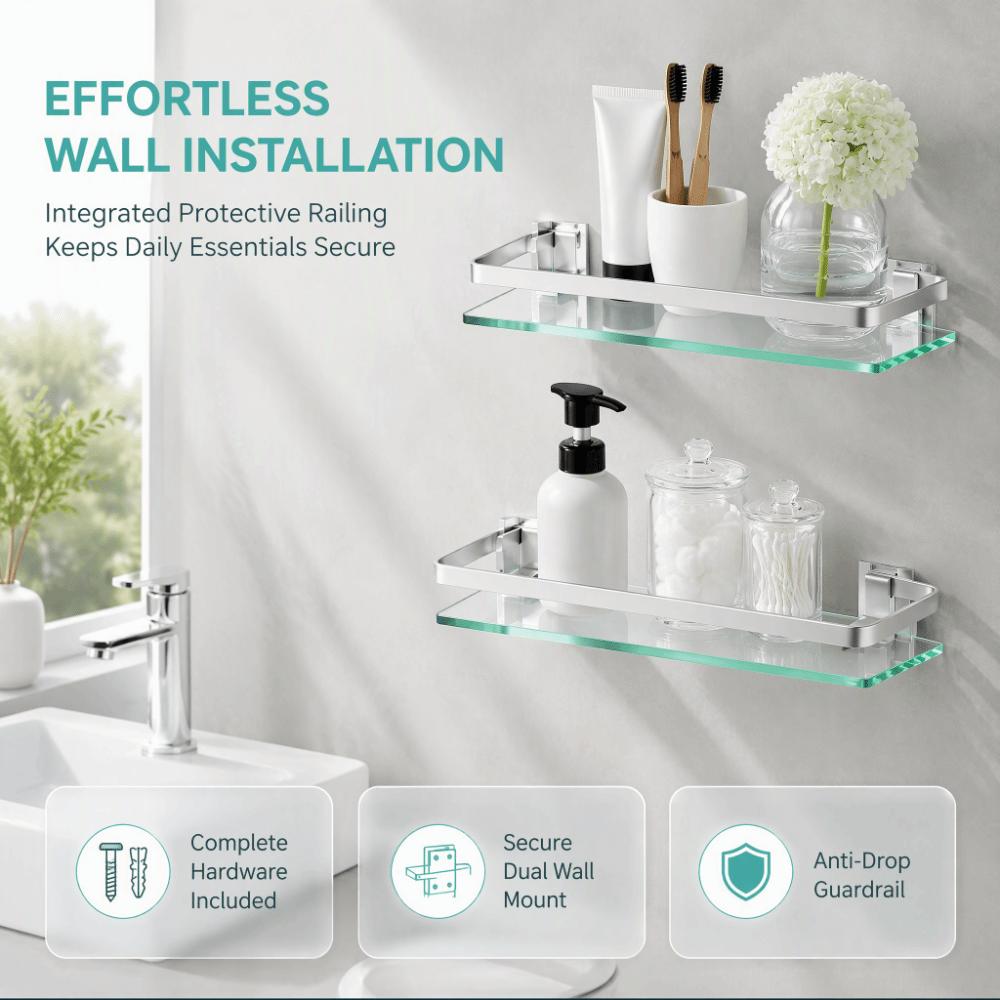 Silver Glass Shelf Organizer Tempered Thickened Glass Shower Caddy  Home Organization