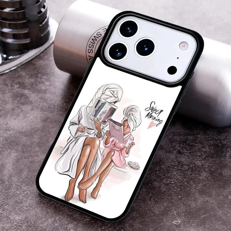 

Baby Mother Brown Girl Family Phone Case For iPhone 17 16 15 14 13 12 11 Pro Max Plus 17Air Soft Silicone Cover iPhone 14