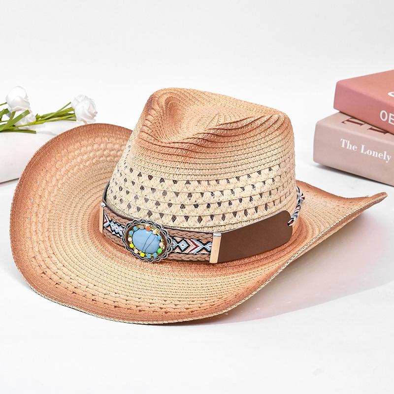 Ethnic style hat men's and women's big-brimmed straw hats show their faces, small western cowboy hats, summer outdoor sunscreen sun hats