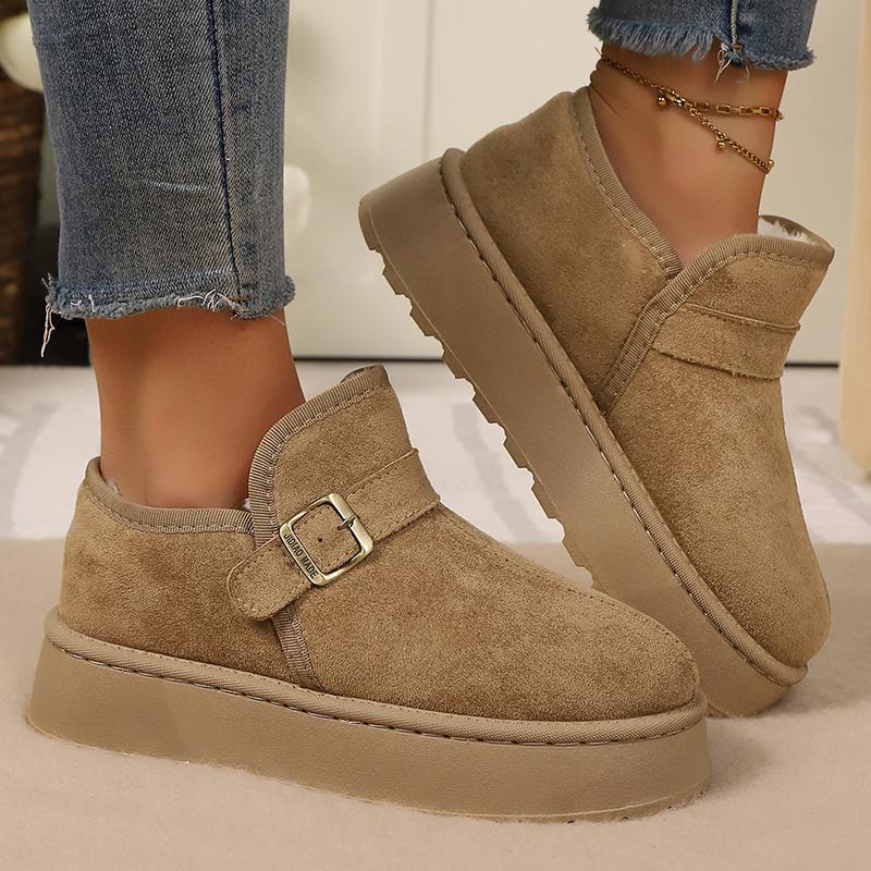 Faux Suede Platform Snow Boots Women Autumn Winter Thicken Plush Ankle Booties Mujer Non Slip Thick Sole Cotton Padded Shoes 43