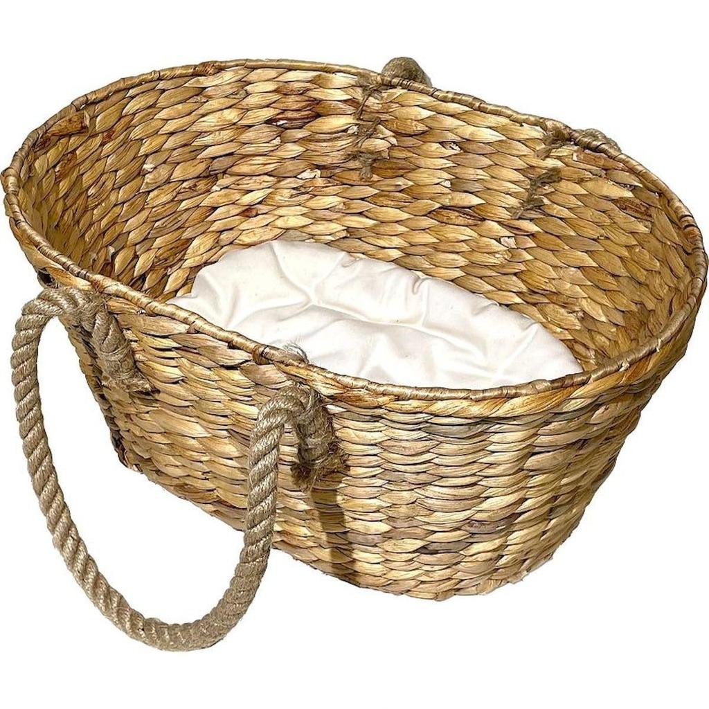 Pet Bed with Handle for Easy Water Hyacinth Cushioned Pet 45cm Wide x 20cm High x 30cm Natural Materials Carrying Basket, Deep,