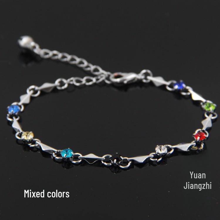 Adjustable Korean Diamond Alloy Silver Bracelet for Women - No Fading, Elegant Design