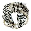 Magnetic Clasp Pearls Chain Necklace Floral Satins Scarf Elegant Silk Skinny Narrow Neckerchief for Fashionable Women