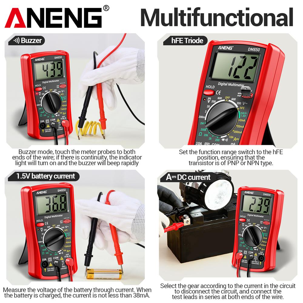 Portable ANENG DM850 Digital Multimeter 1999 Counts AC/DC Votage Ohm Current Detector Ammeter+B15 Voltage Tester Pen Electrician Tools Digital Display