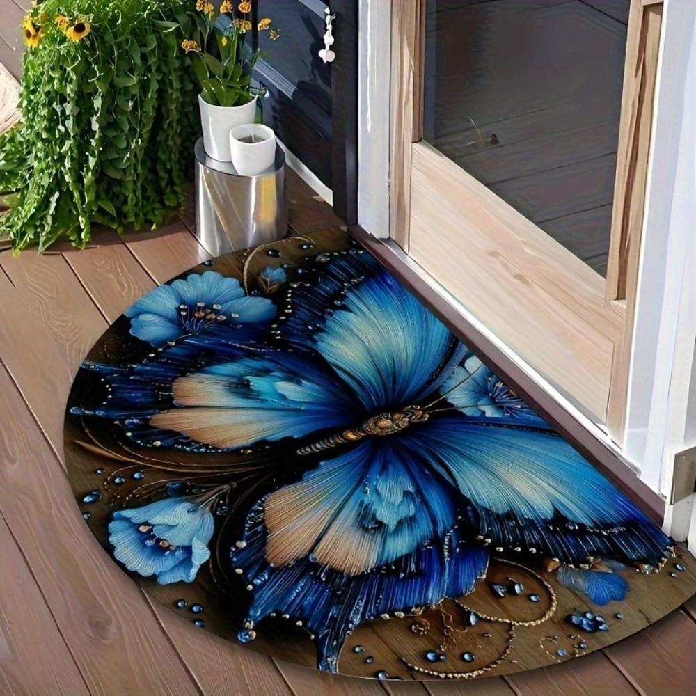 Thickened Non Slip Half Round Doormat Flower Floral Boho Door Mat Washable Absorbent Entrance Door Carpet Outdoor