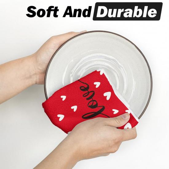 Artoid Mode Red Heart Love Kitchen Towels Dish Towels, 18x26 Inch Anniversary Wedding Farmhouse Decoration Hand Towels Set of 2