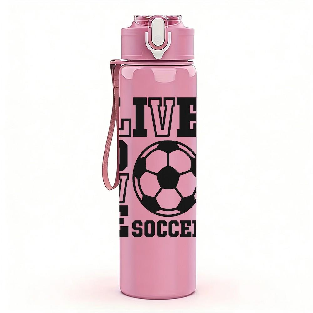 1PC Live Love Soccer Badge Print 750ml Color Plastic Sports Water Bottle Leakproof Flip Straw Lid Suitable for Sports Office Home Use