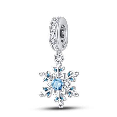Authentic Copper Charm Bead Charms Luxury Blue Zircon Snowflake Pendant Bead Charms Compatible With Bracelets Diy Women Making Delicate Gift